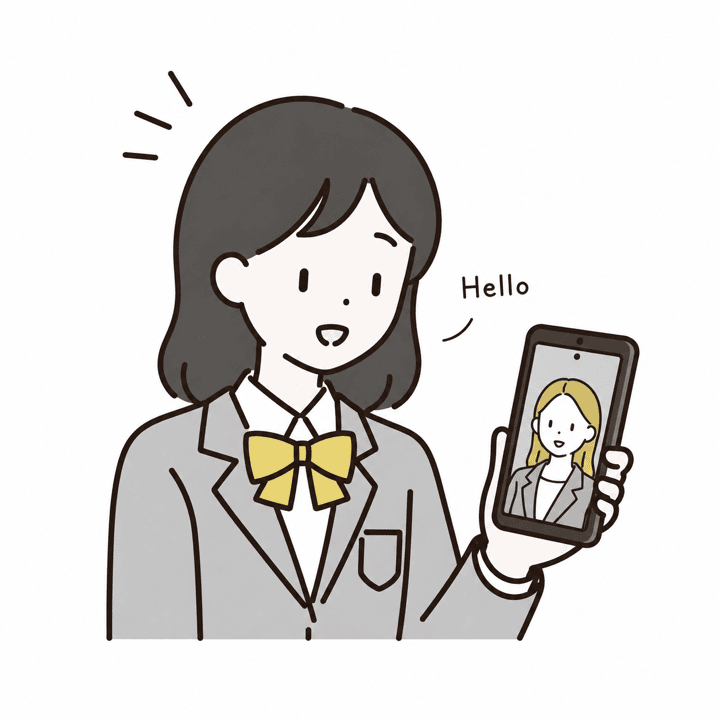 スマホでAI試験官と英語で面接練習をする高校生「Hello」